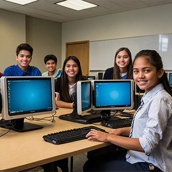 Students learning computer course in Nikol